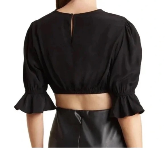 WeWoreWhat Black Crop top with flare sleeves - Picture 3 of 11